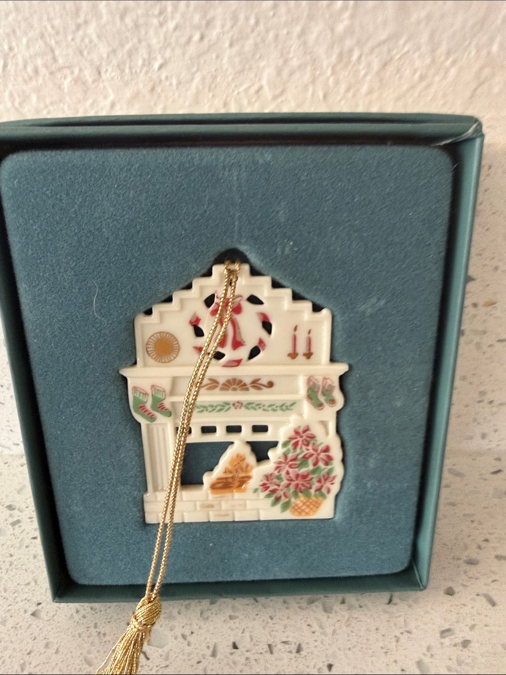 Lenox Christmas Fireplace Hearth Porcelain Ornament in Original Box
